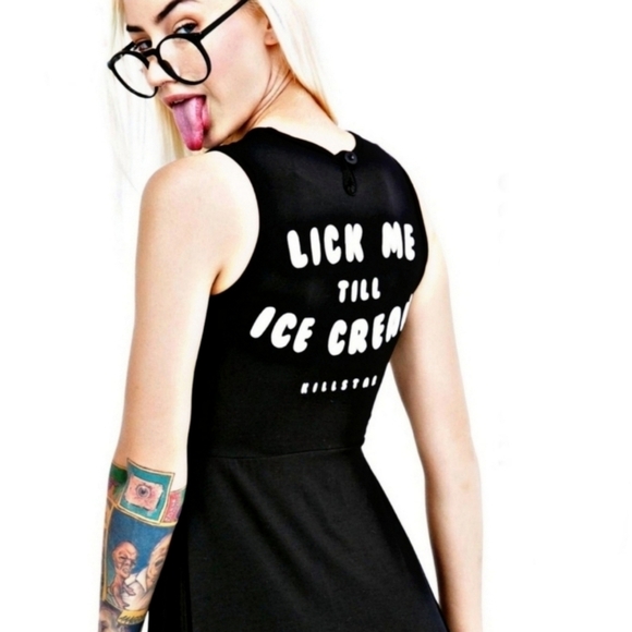 KILLSTAR ✦ “iScream” Skater Dress ✦ Gothic Black Flock Skull Graphic Soft Jersey - Picture 6 of 15